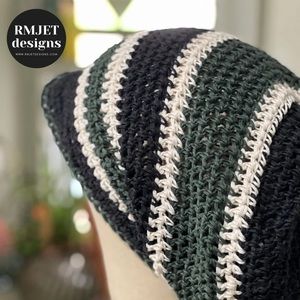 100% Hemp Charcoal Green Cream Brim Visor Extra Slouchy Beanie Hat Dreadlock Tam